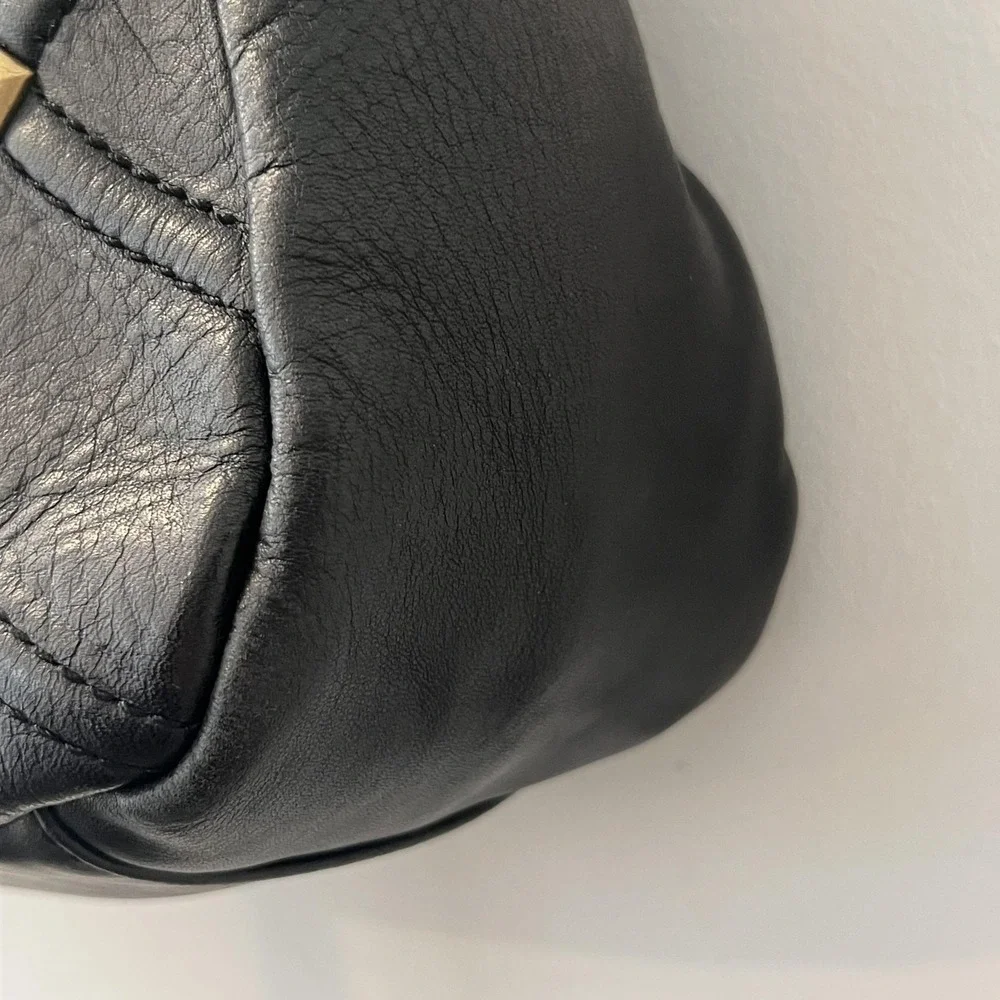 Stone Mountain Shoulder Bag Womens Medium Black Leather Studded Gold Hardware